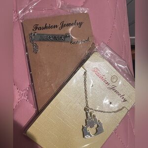 Silver 'Mama' and Castle Pendant Necklace Set